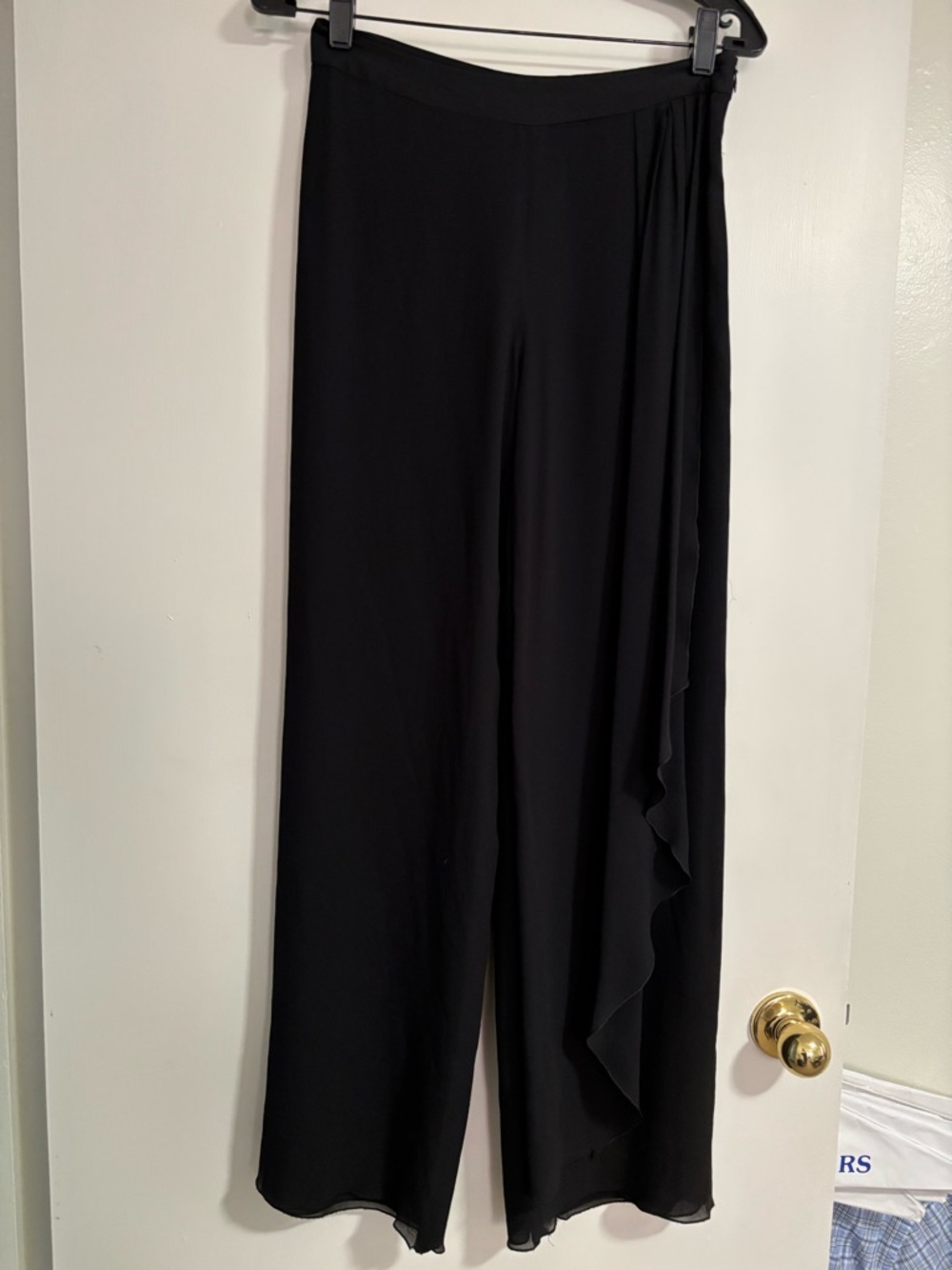 Armani Collezioni Black Wide-Leg Pants with Ruffle Trim